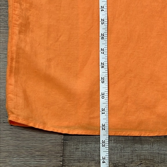 H&M Linen Viscose Orange Faux Wrap Long Column Skirt Shell Button Bright Sz 14 - Picture 8 of 12